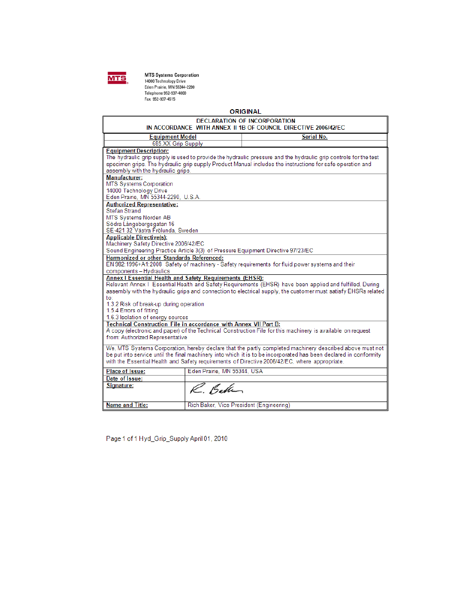 MTS Series 685 Hydraulic Grip Supply User Manual | Page 45 / 48