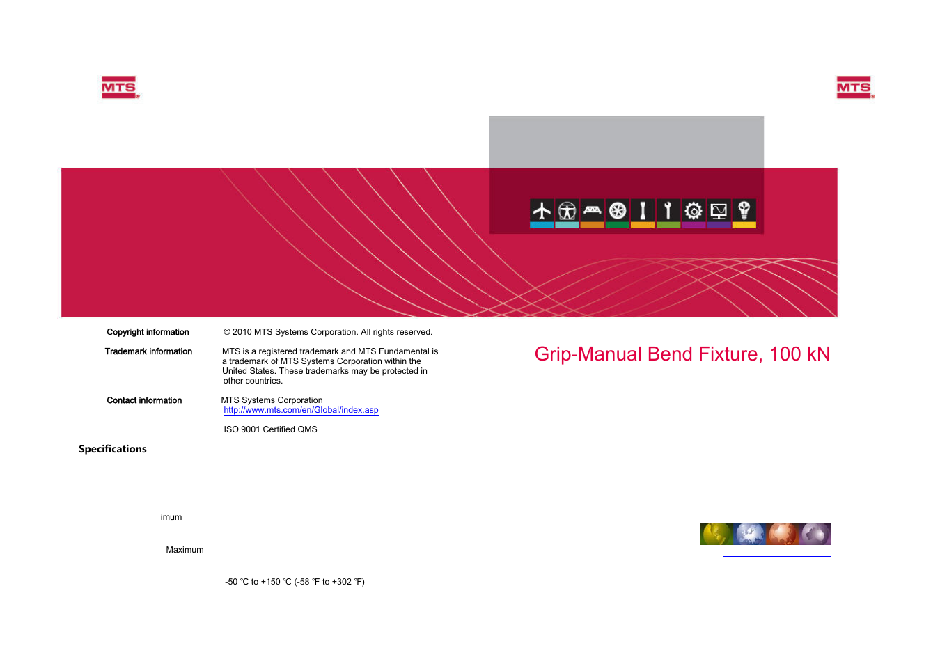 MTS Grip-Manual Bend Fixture-100 kN User Manual | 2 pages