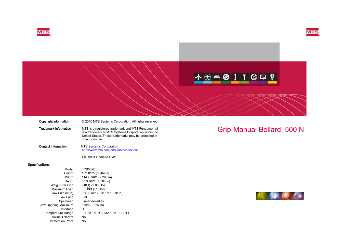 MTS Grip-Manual Bollard-500 N User Manual | 2 pages