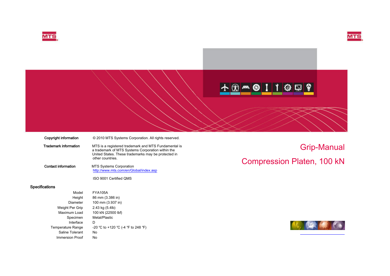 MTS Compression Platen-100 kN-100mm User Manual | 2 pages