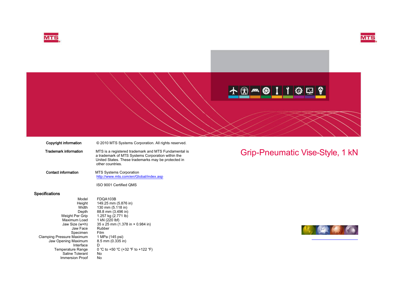 MTS Grip-Pneumatic Vise-Style-1 kN User Manual | 2 pages