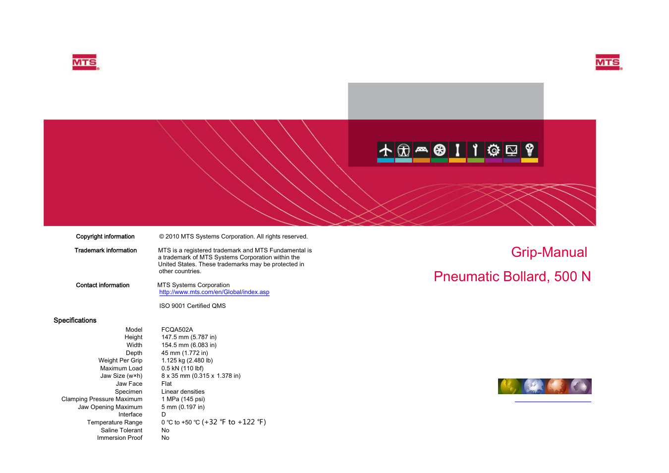 MTS Pneumatic Bollard-500 N User Manual | 2 pages