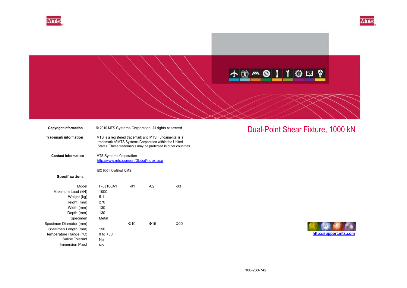 MTS Dual-Point Shear Fixture-1000 kN User Manual | 2 pages