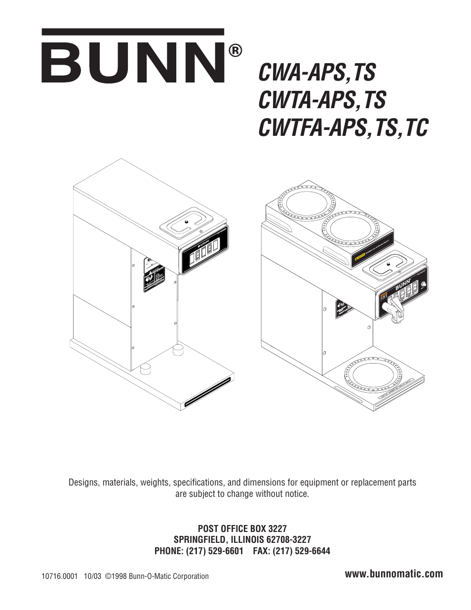 Bunn CWTA-APS  EN User Manual | 32 pages