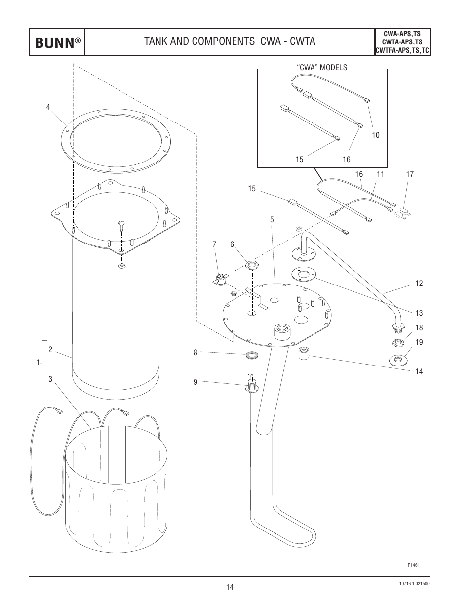 Bunn, Tank and components cwa - cwta | Bunn CWTA-APS  EN User Manual | Page 14 / 32