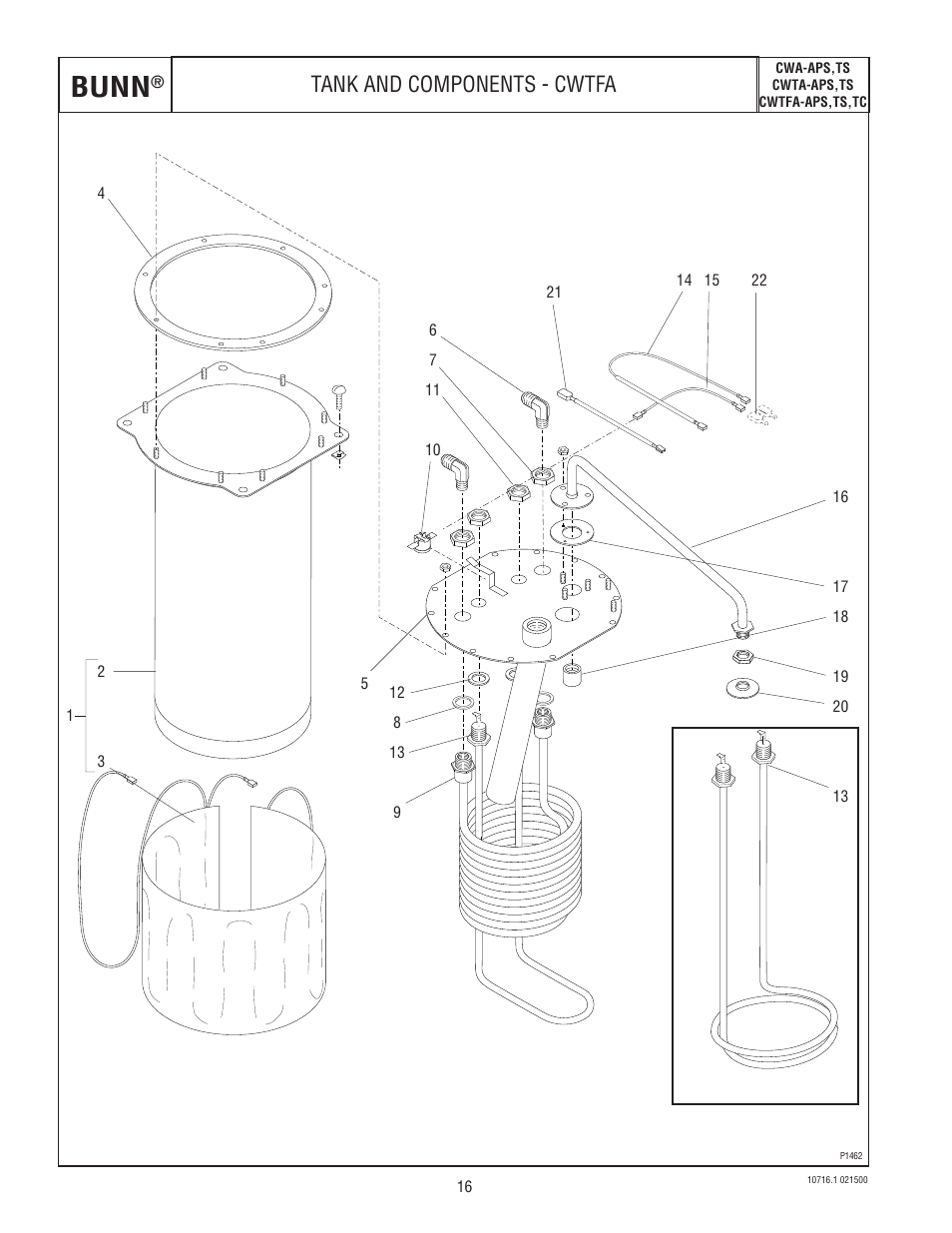 Bunn, Tank and components - cwtfa | Bunn CWTA-APS  EN User Manual | Page 16 / 32