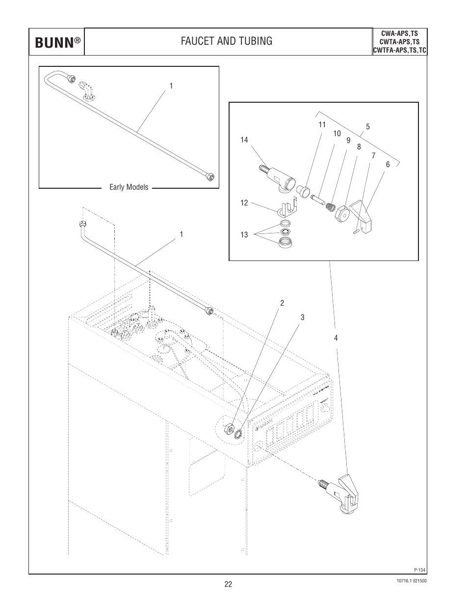 Bunn, Faucet and tubing | Bunn CWTA-APS  EN User Manual | Page 22 / 32