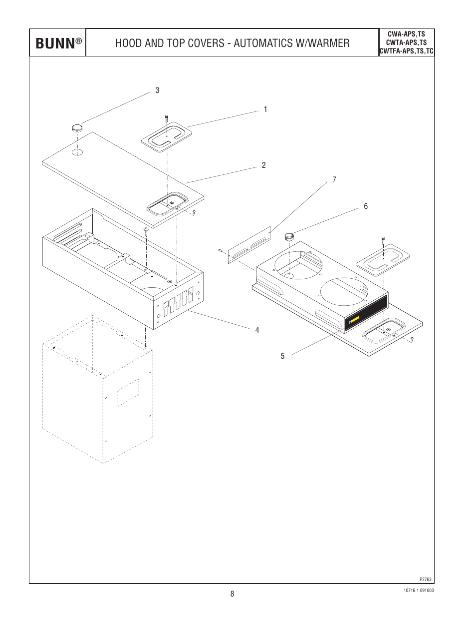 Bunn, Hood and top covers - automatics w/warmer, Cwa-aps,ts cwta-aps,ts cwtfa-aps,ts,tc | Bunn CWTA-APS  EN User Manual | Page 8 / 32