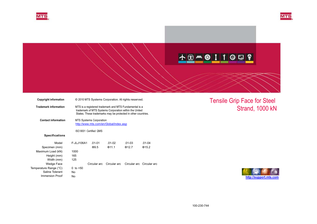 MTS Tensile Grip Face for Steel Strand-1000 kN User Manual | 2 pages