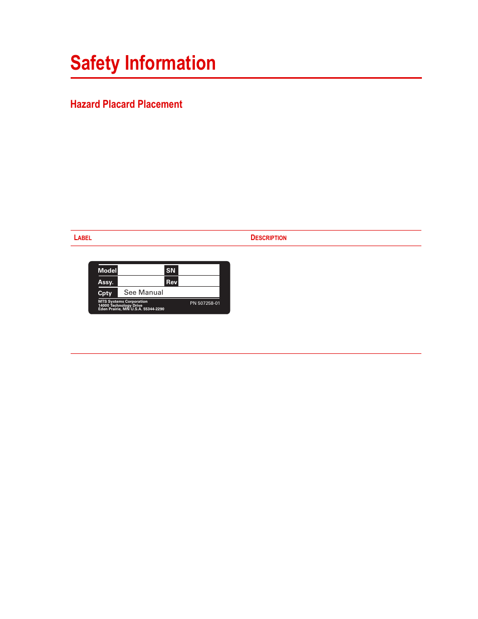 Safety information, Hazard placard placement, Safety information 19 | Hazard placard placement 19 | MTS Model 680-01 High-Temperature Grips User Manual | Page 19 / 44
