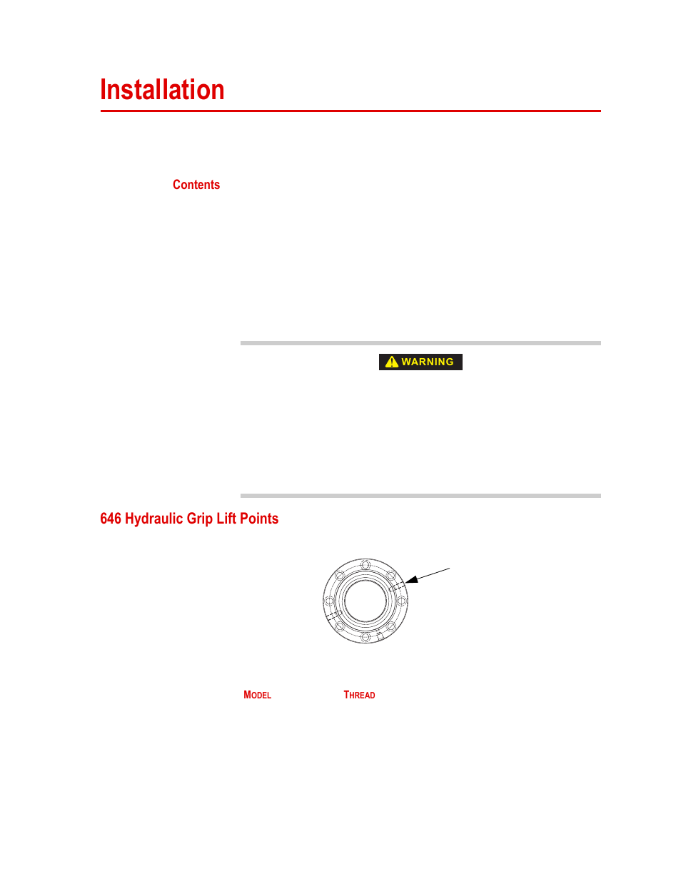 Installation, 646 hydraulic grip lift points, Installation 33 | 646 hydraulic grip lift points 33 | MTS Series 646 Hydraulic Collet Grips User Manual | Page 33 / 68