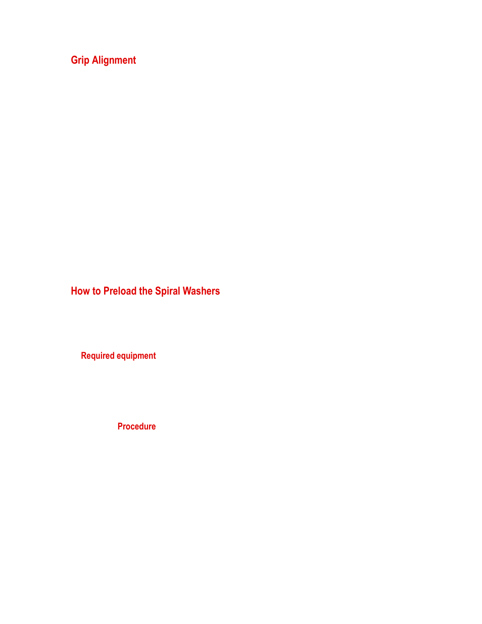 Grip alignment, How to preload the spiral washers, Grip alignment 45 | How to preload the spiral washers 45 | MTS Series 646 Hydraulic Collet Grips User Manual | Page 45 / 68