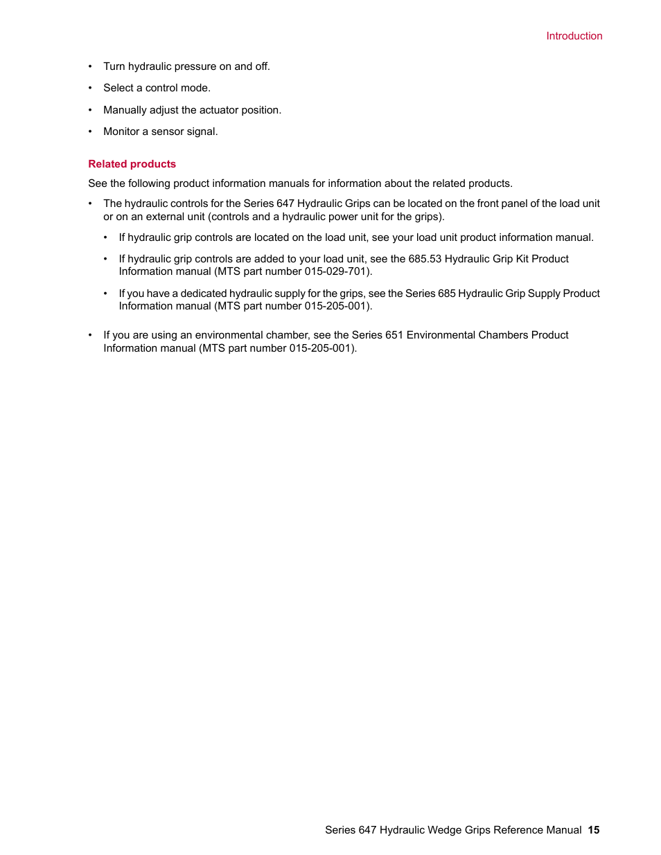 MTS Series 647 Hydraulic Wedge Grips User Manual | Page 15 / 96