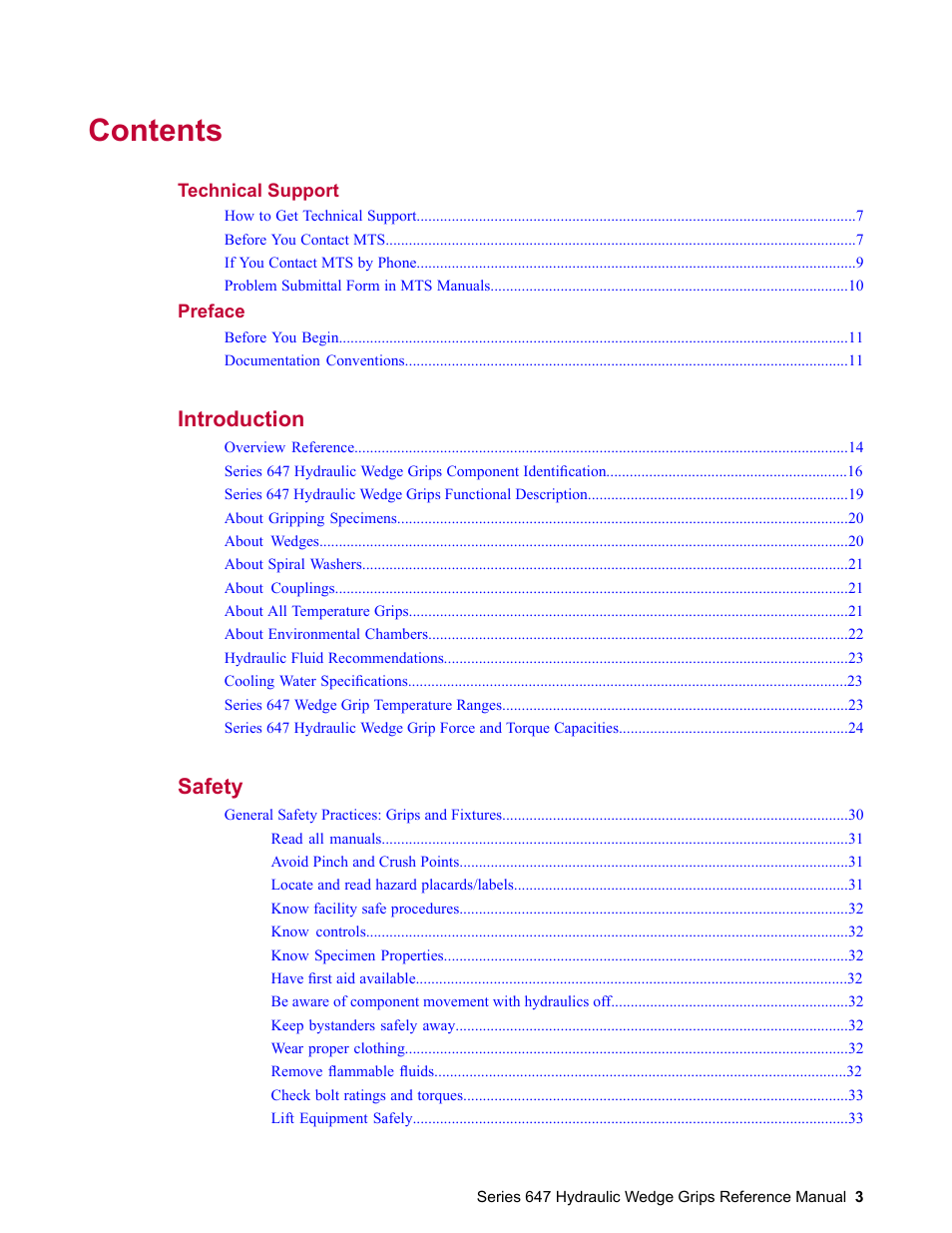 MTS Series 647 Hydraulic Wedge Grips User Manual | Page 3 / 96