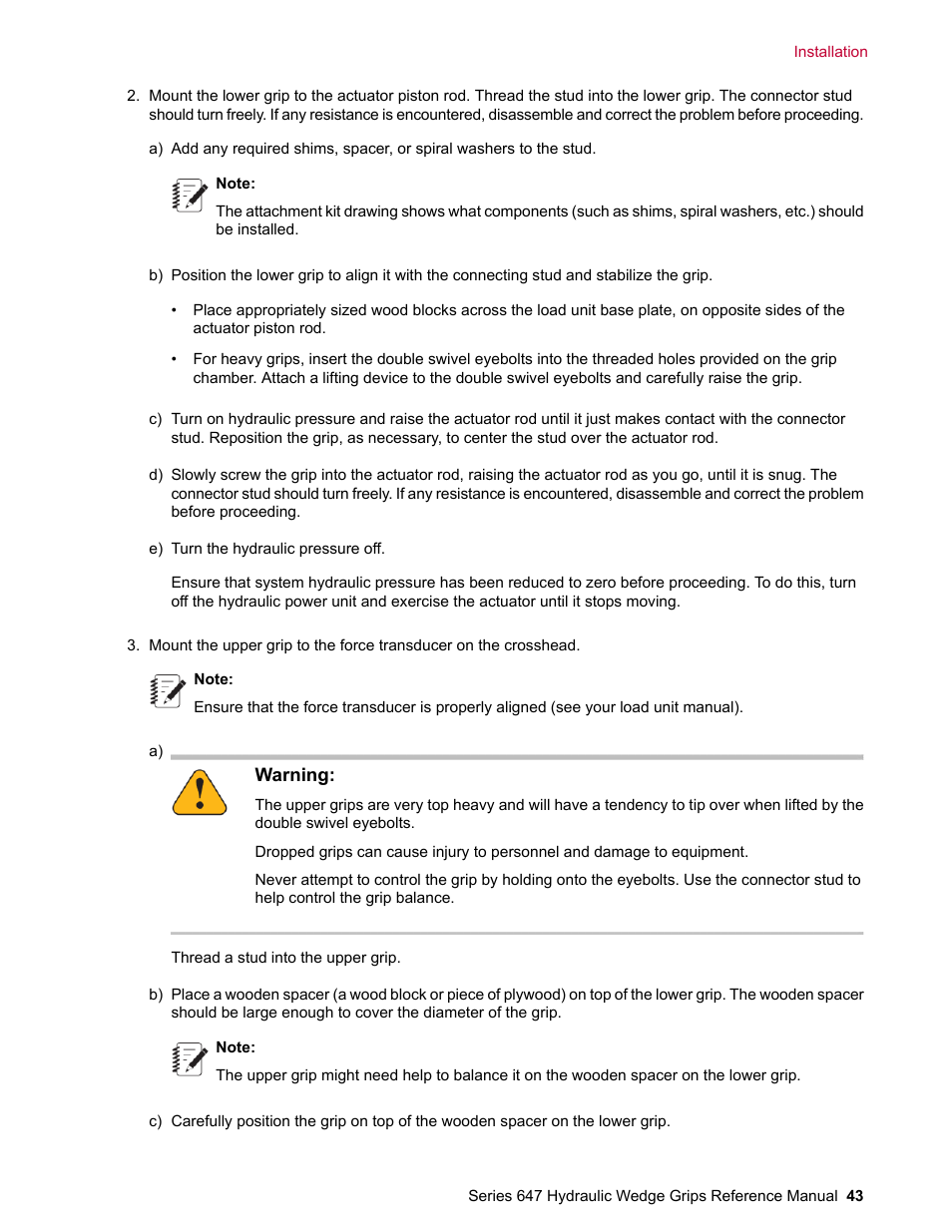 MTS Series 647 Hydraulic Wedge Grips User Manual | Page 43 / 96