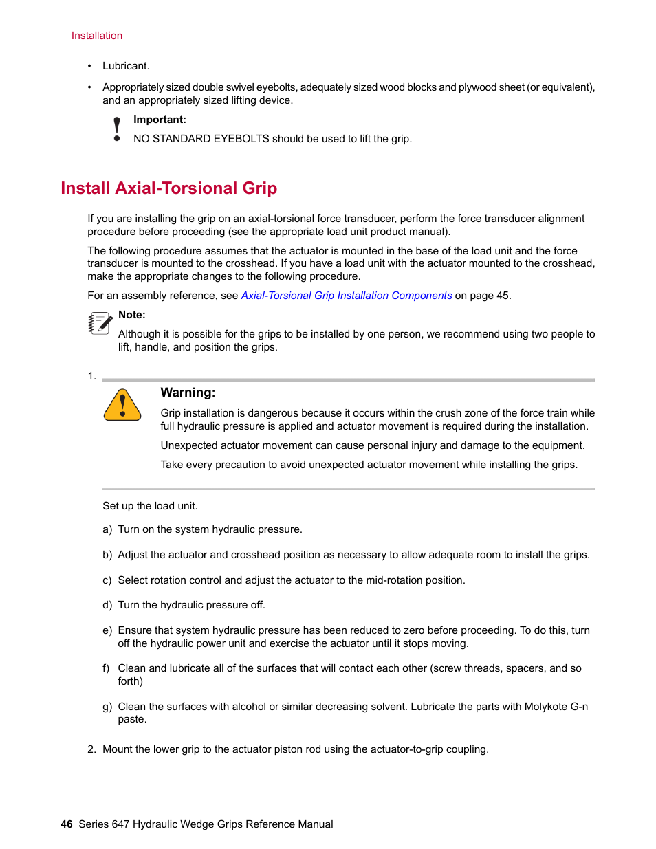 Install axial-torsional grip | MTS Series 647 Hydraulic Wedge Grips User Manual | Page 46 / 96