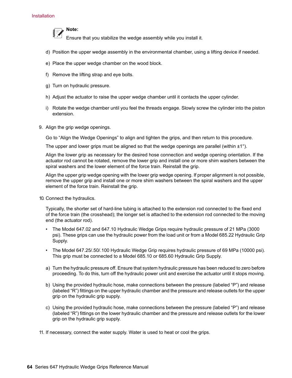 MTS Series 647 Hydraulic Wedge Grips User Manual | Page 64 / 96