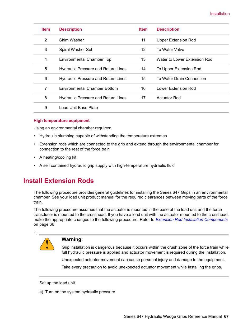 Install extension rods | MTS Series 647 Hydraulic Wedge Grips User Manual | Page 67 / 96