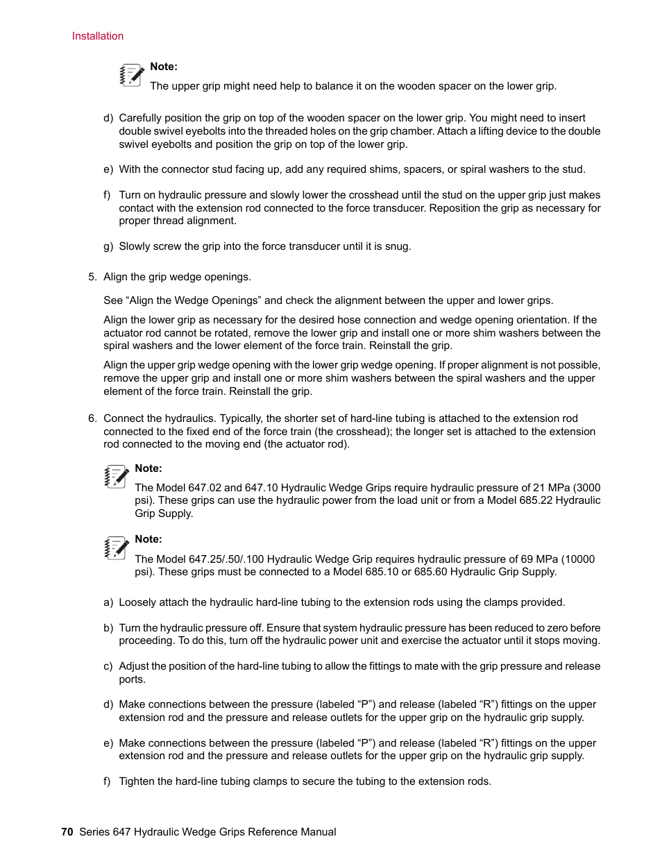 MTS Series 647 Hydraulic Wedge Grips User Manual | Page 70 / 96