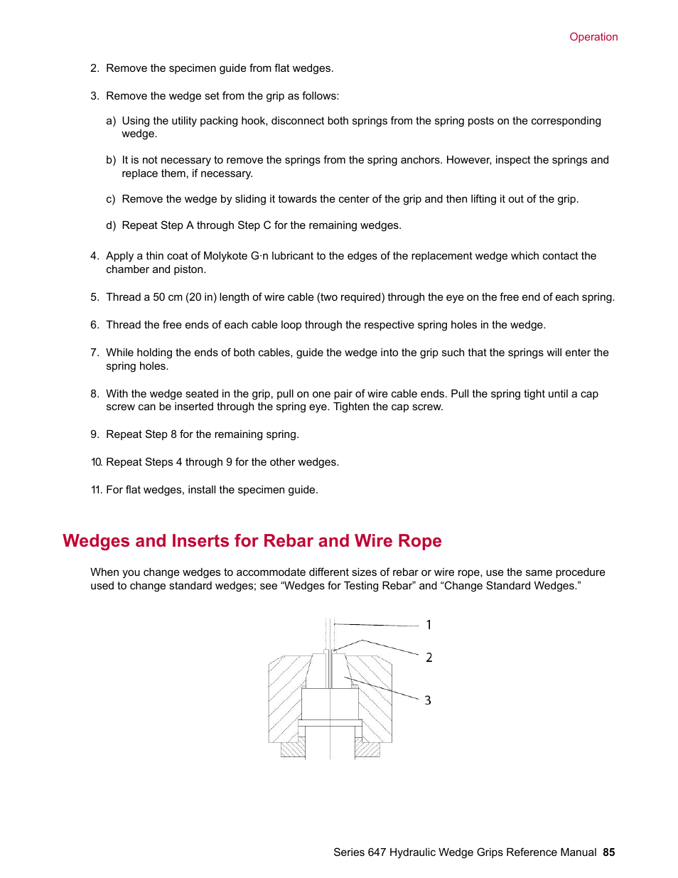 Wedges and inserts for rebar and wire rope | MTS Series 647 Hydraulic Wedge Grips User Manual | Page 85 / 96