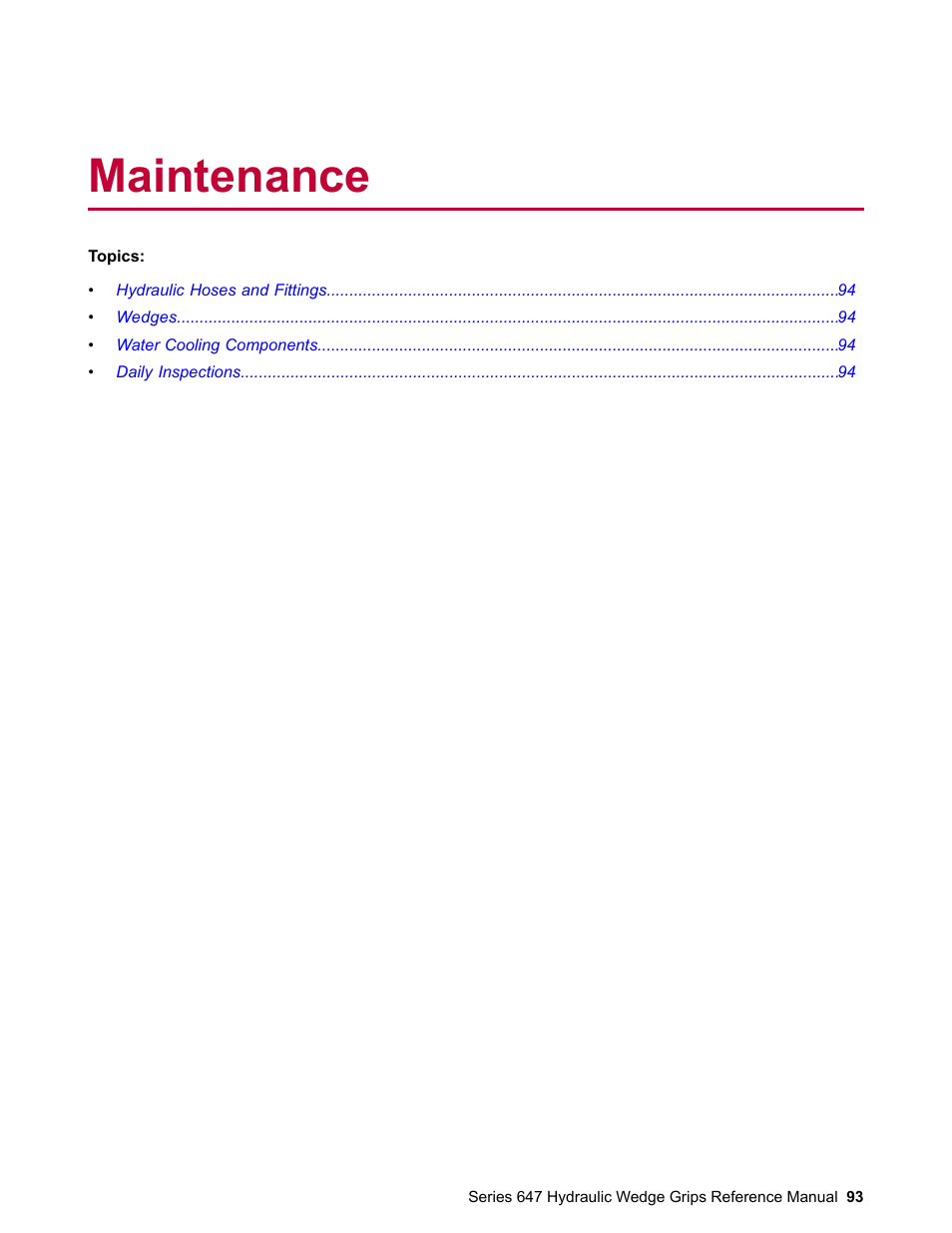 Maintenance | MTS Series 647 Hydraulic Wedge Grips User Manual | Page 93 / 96