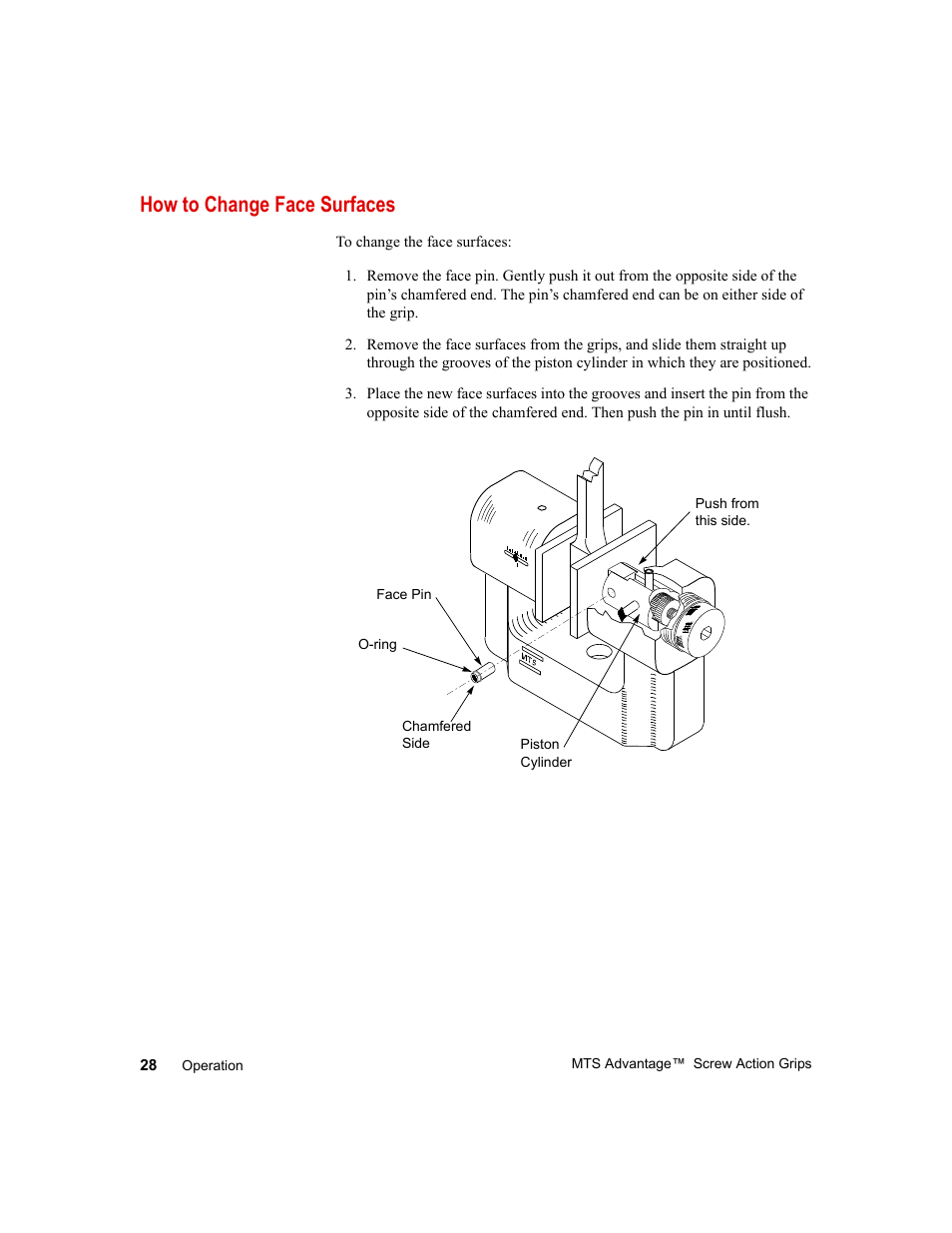 How to change face surfaces, How to change face surfaces 28 | MTS Advantage Screw Action Grip User Manual | Page 28 / 46