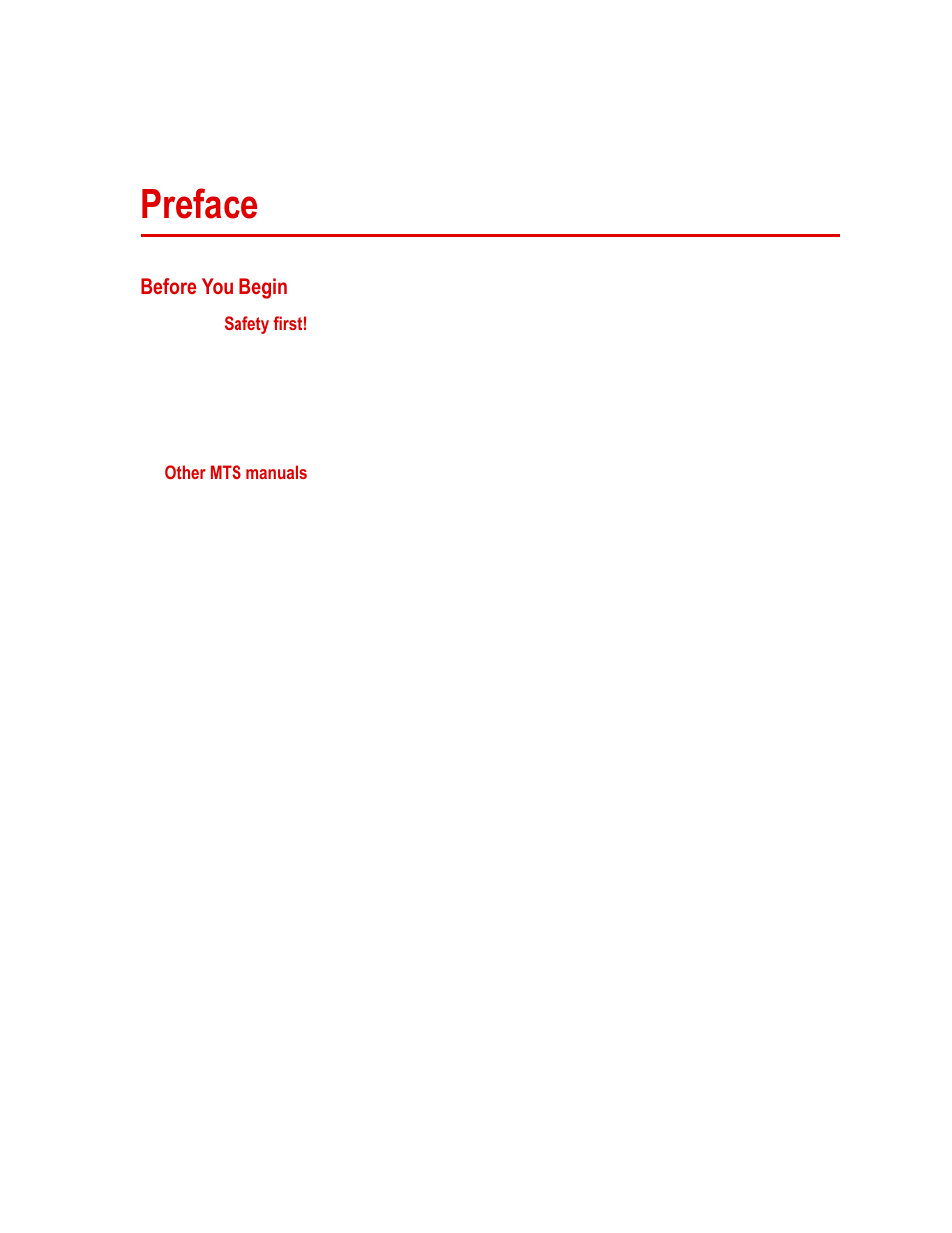 Preface, Before you begin, Safety first | Other mts manuals, Preface 9, Before you begin 9 | MTS Advantage Wedge Action Grips User Manual | Page 9 / 34