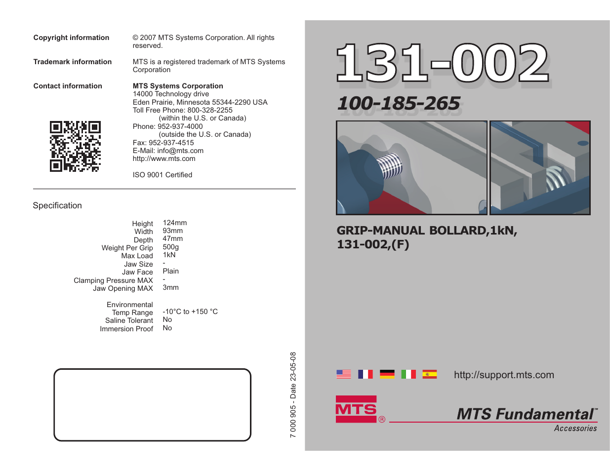 MTS Bollard-1kN 131-002 F User Manual | 2 pages