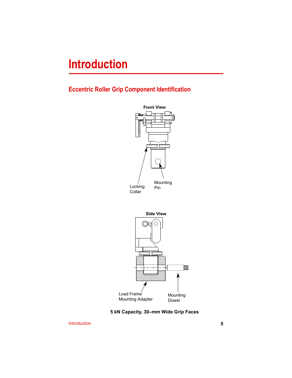 Introduction, Eccentric roller grip component identification, Introduction 5 | Eccentric roller grip component identification 5 | MTS Eccentric Roller Grips User Manual | Page 5 / 12