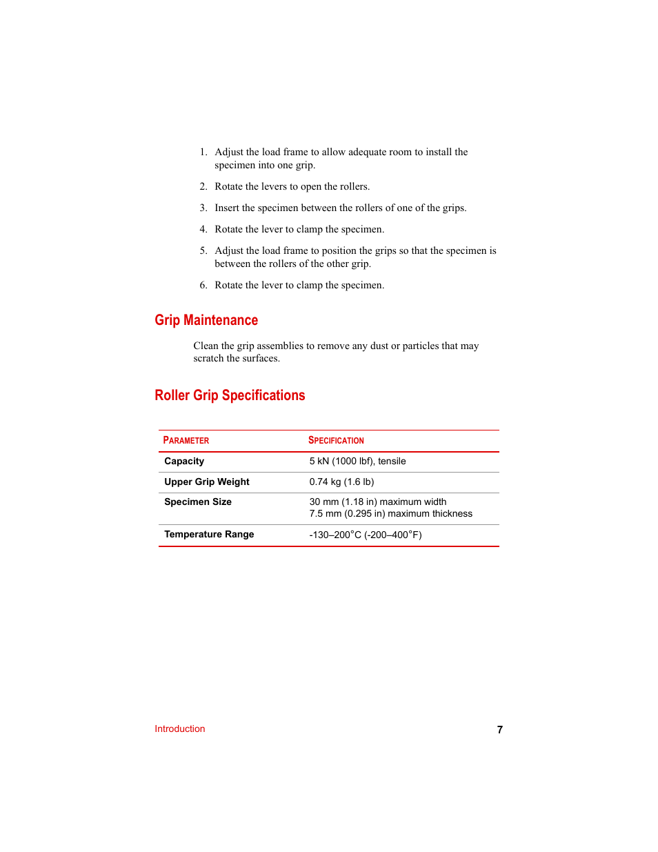 Grip maintenance, Roller grip specifications, Grip maintenance 7 roller grip specifications 7 | MTS Eccentric Roller Grips User Manual | Page 7 / 12