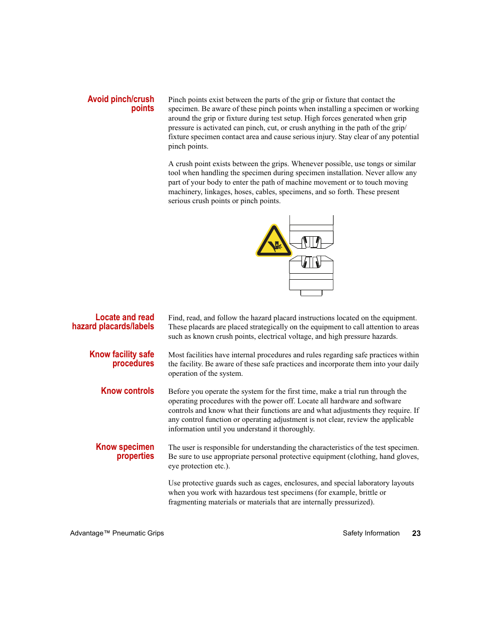MTS Advantage Pneumatic Grips User Manual | Page 23 / 58