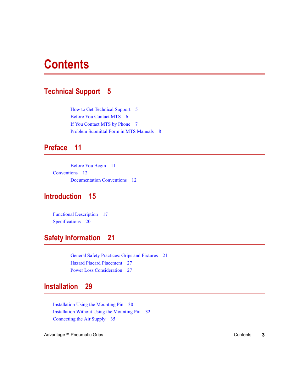 MTS Advantage Pneumatic Grips User Manual | Page 3 / 58