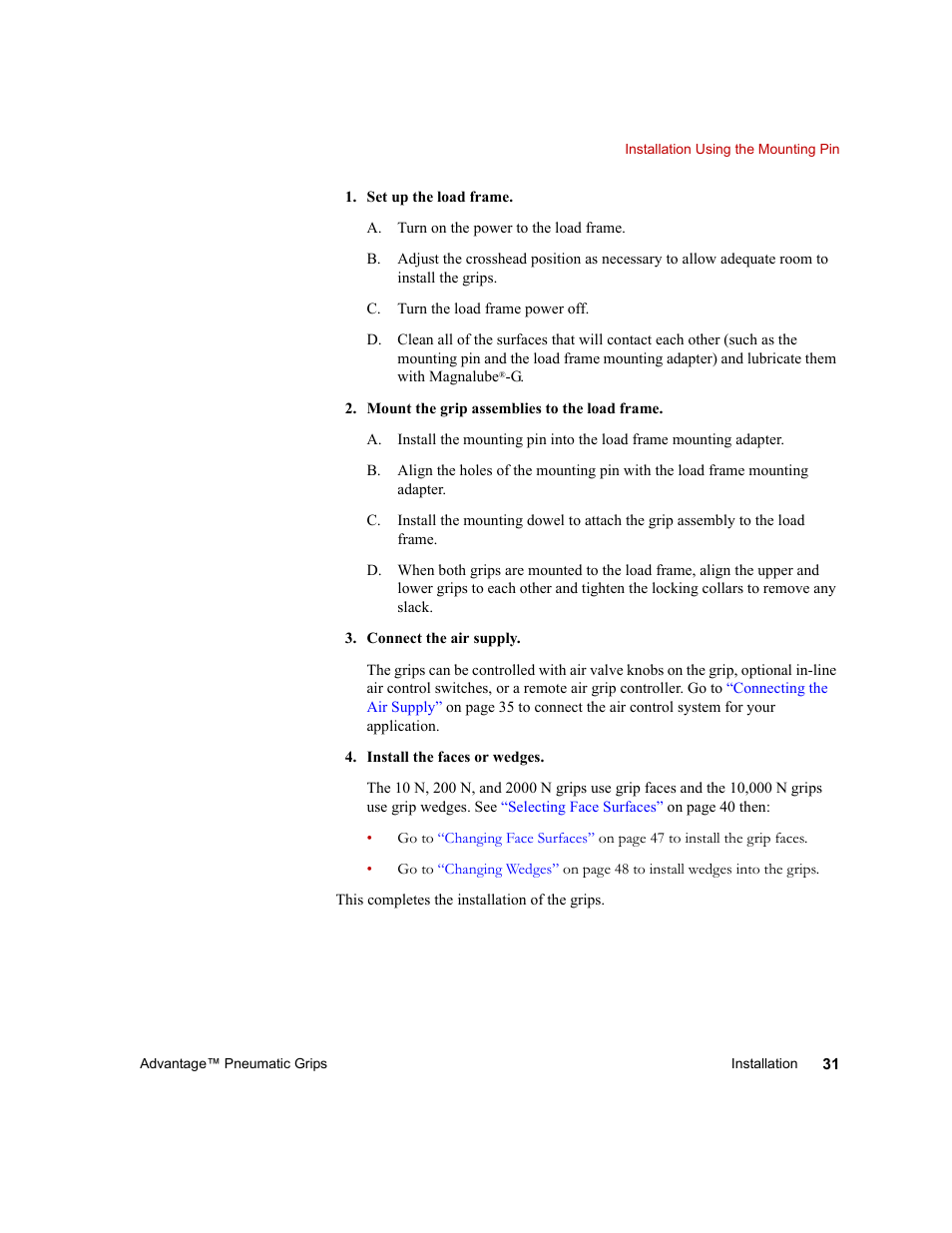 MTS Advantage Pneumatic Grips User Manual | Page 31 / 58