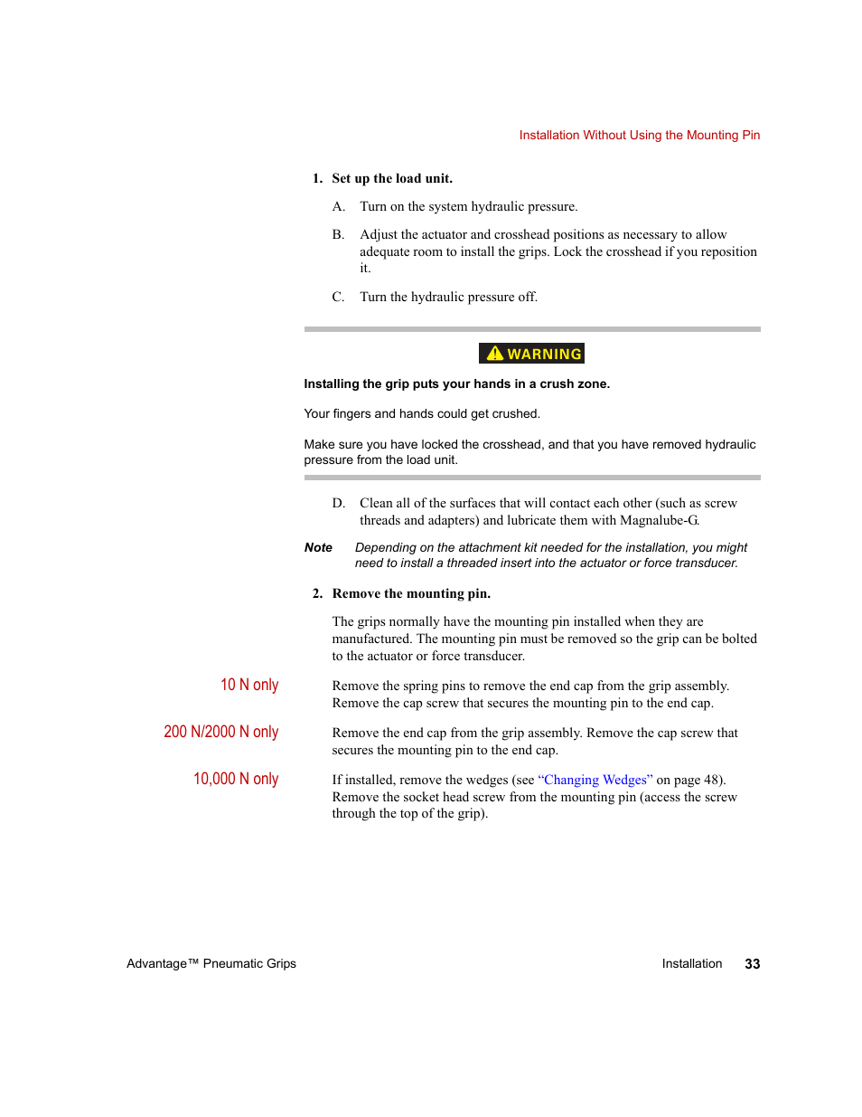 MTS Advantage Pneumatic Grips User Manual | Page 33 / 58