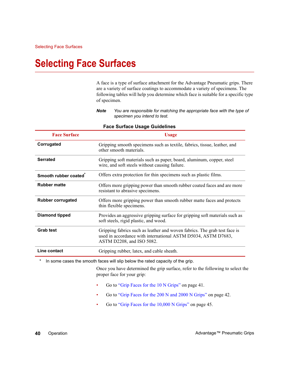 Selecting face surfaces, Selecting face surfaces 40 | MTS Advantage Pneumatic Grips User Manual | Page 40 / 58