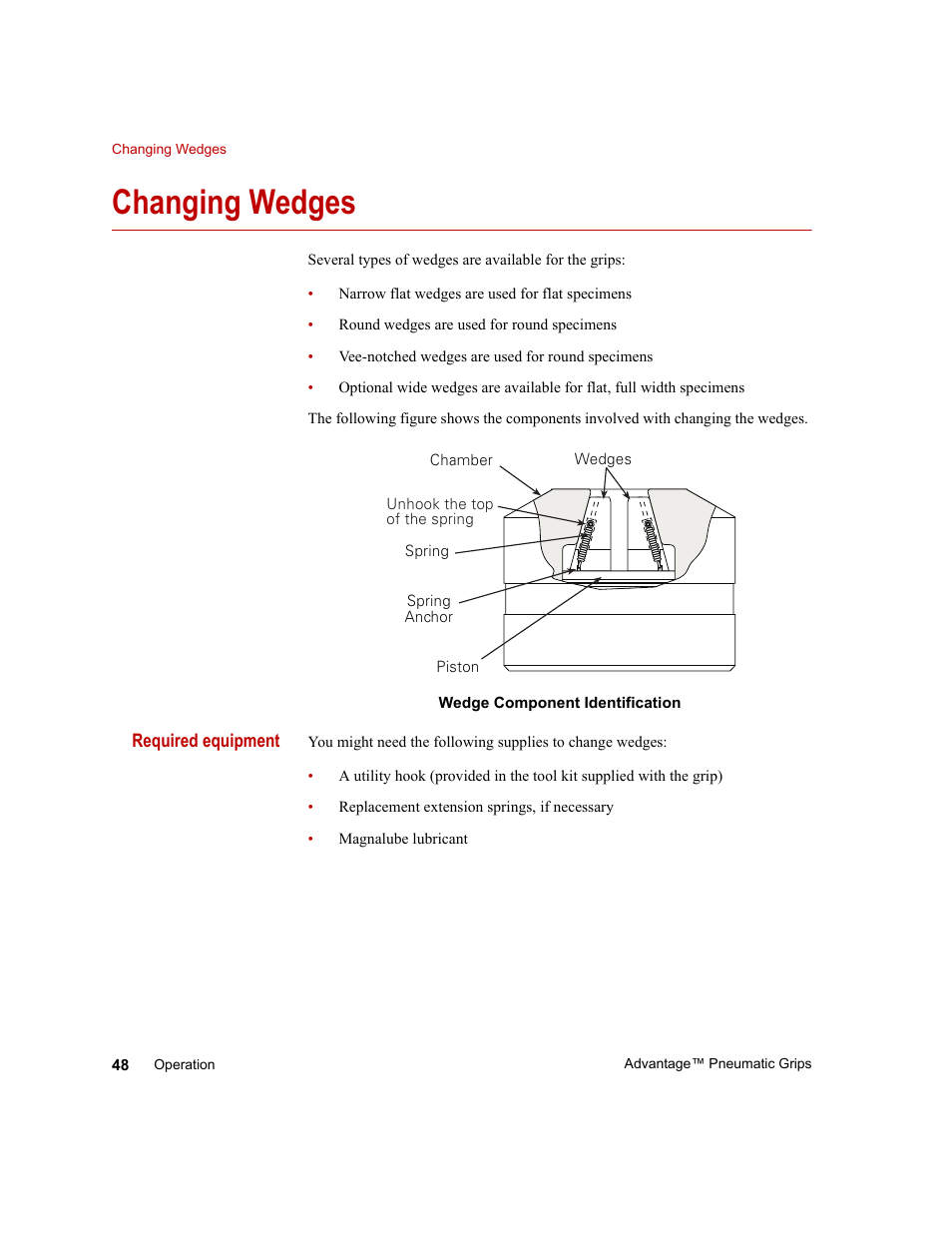 Changing wedges, Changing wedges 48 | MTS Advantage Pneumatic Grips User Manual | Page 48 / 58