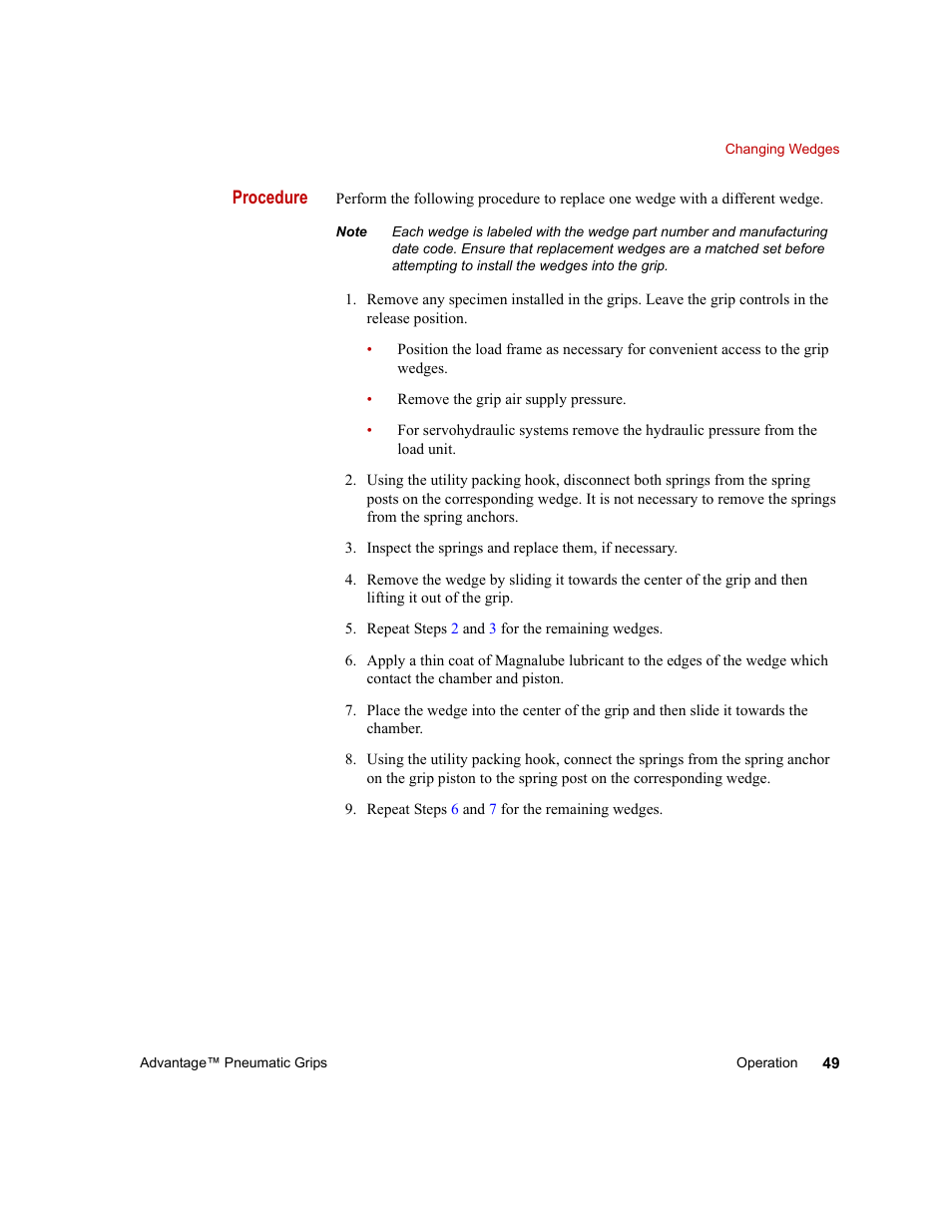 MTS Advantage Pneumatic Grips User Manual | Page 49 / 58