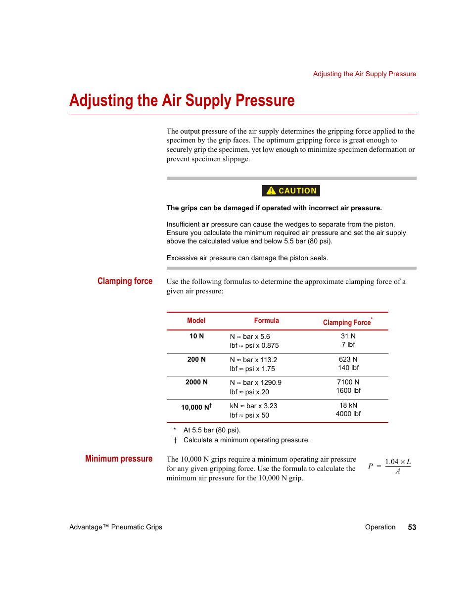 Adjusting the air supply pressure, Adjusting the air supply pressure 53 | MTS Advantage Pneumatic Grips User Manual | Page 53 / 58