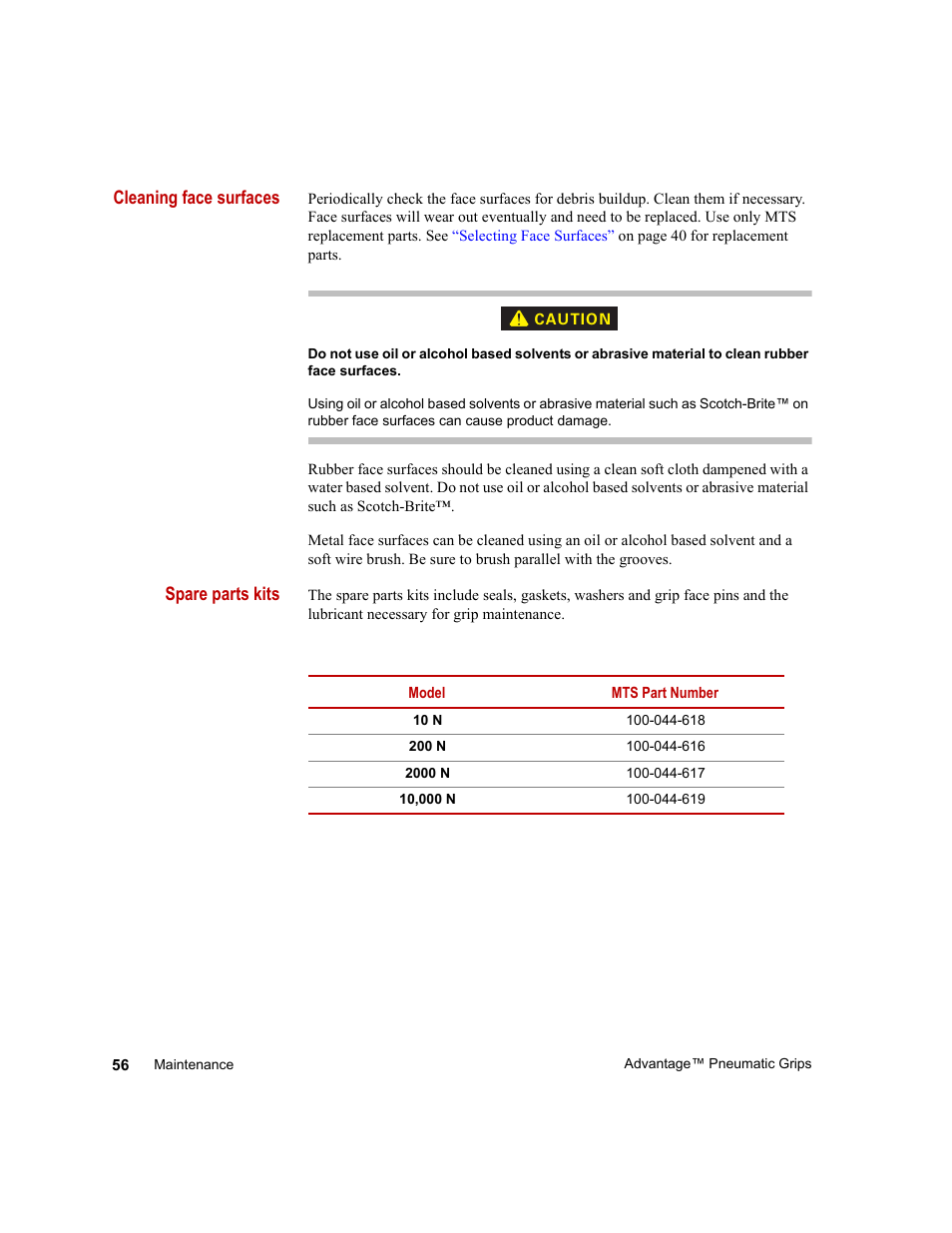 MTS Advantage Pneumatic Grips User Manual | Page 56 / 58