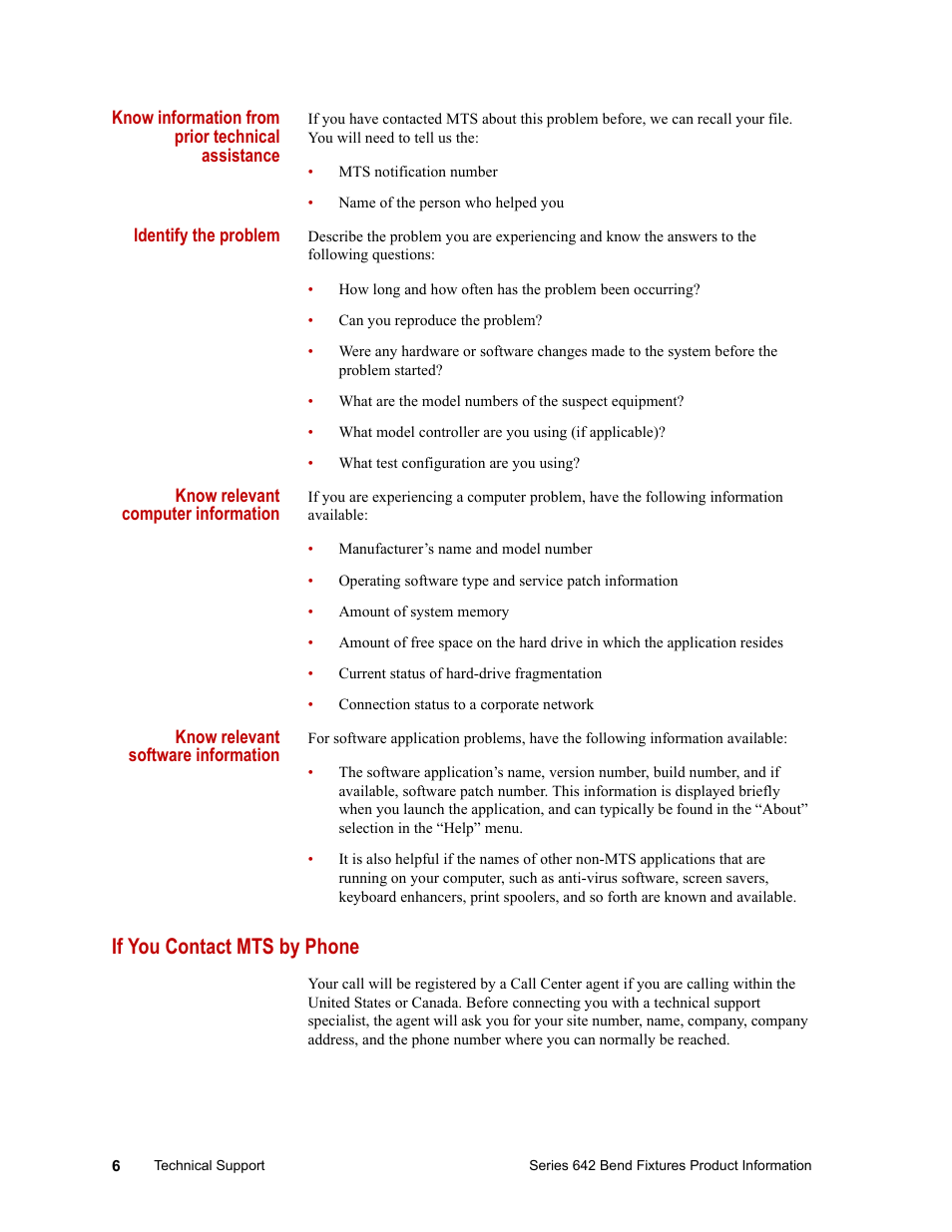 If you contact mts by phone, If you contact mts by phone 6 | MTS Series 642 Bend Fixtures User Manual | Page 6 / 46