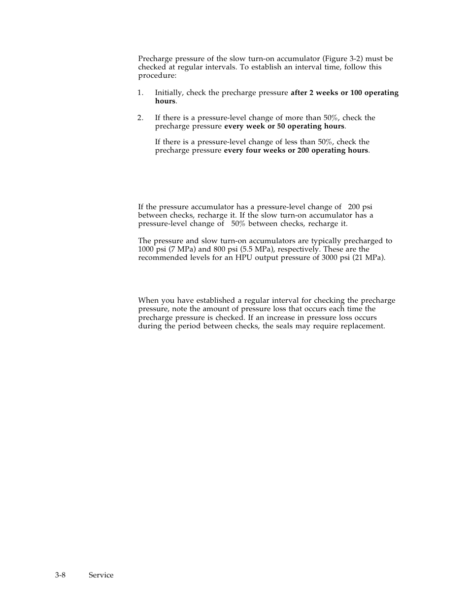 3 .1 .3 .2 precharging the accumulators, 3 .1 .3 .3 changing the accumulator seals | MTS Hydraulic Power Unit Model 506-92 User Manual | Page 20 / 49
