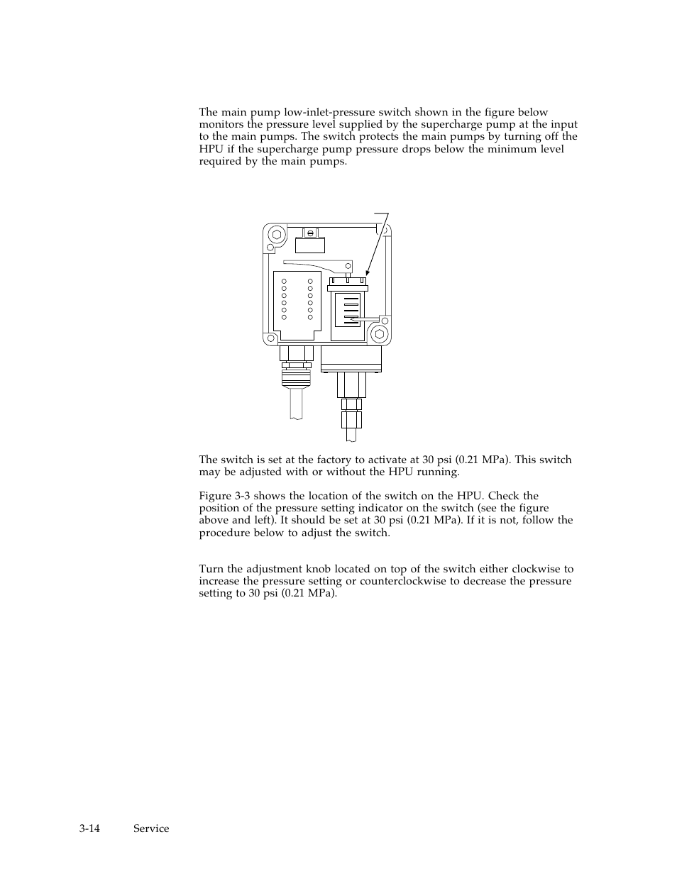 4 main pump low-inlet pressure switch adjustment | MTS Hydraulic Power Unit Model 506-92 User Manual | Page 26 / 49