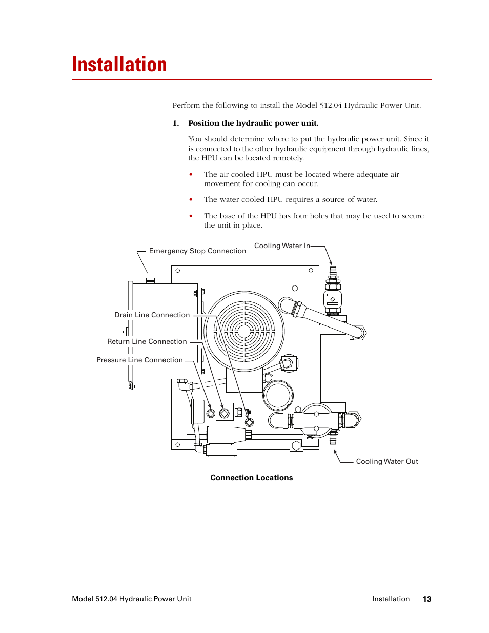 Installation, Installation 13 | MTS Model 512-04 Hydraulic Power Unit User Manual | Page 13 / 35