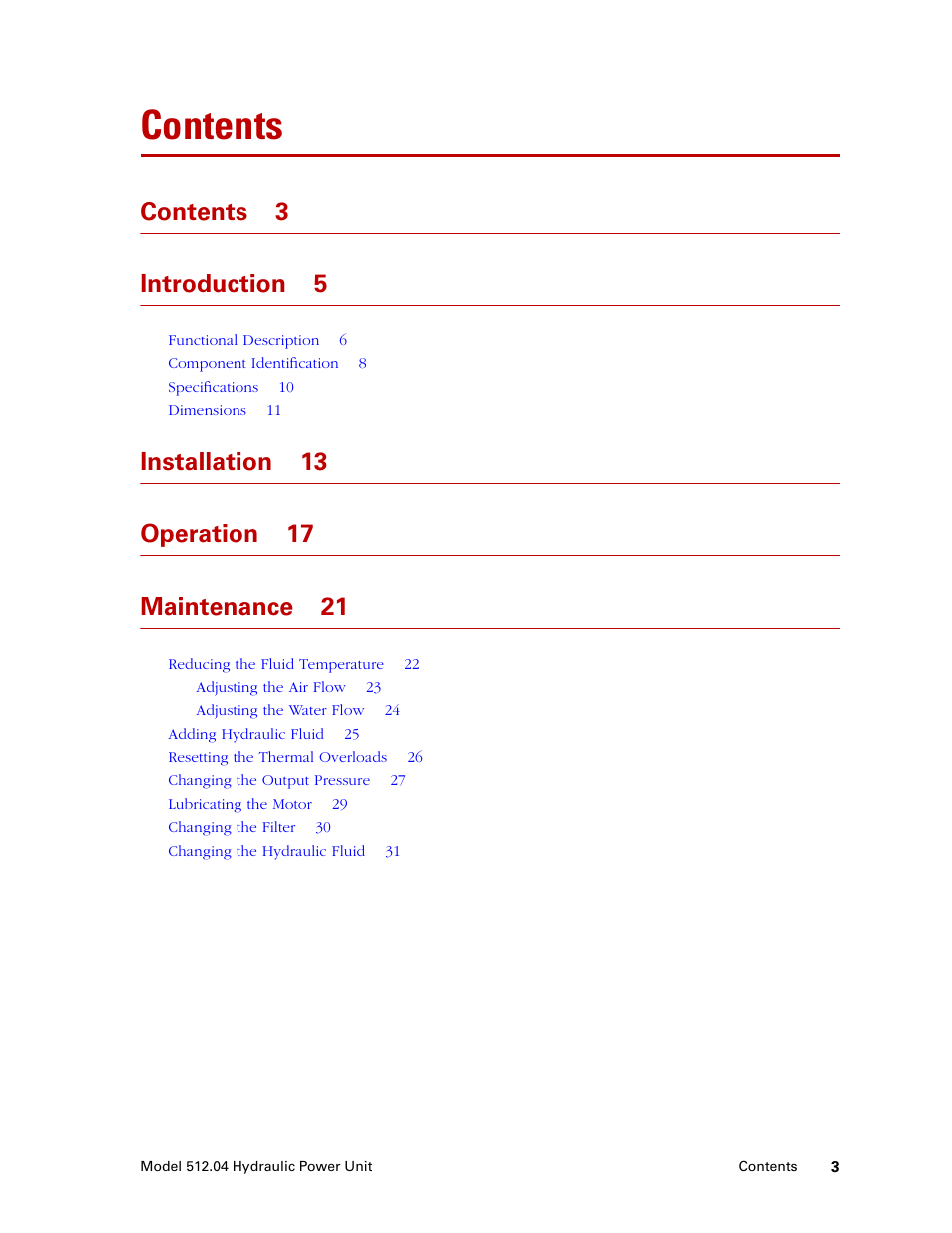 MTS Model 512-04 Hydraulic Power Unit User Manual | Page 3 / 35