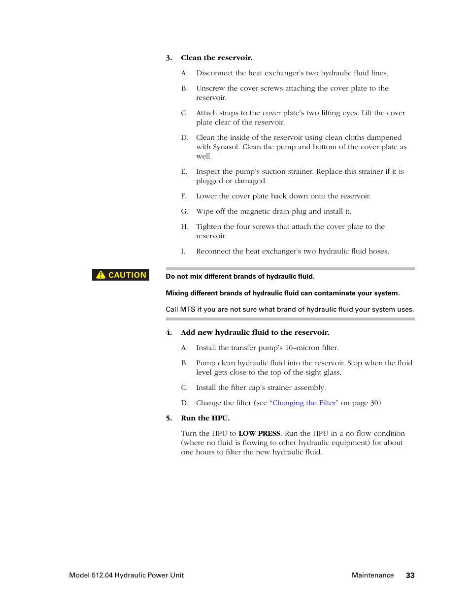 MTS Model 512-04 Hydraulic Power Unit User Manual | Page 33 / 35