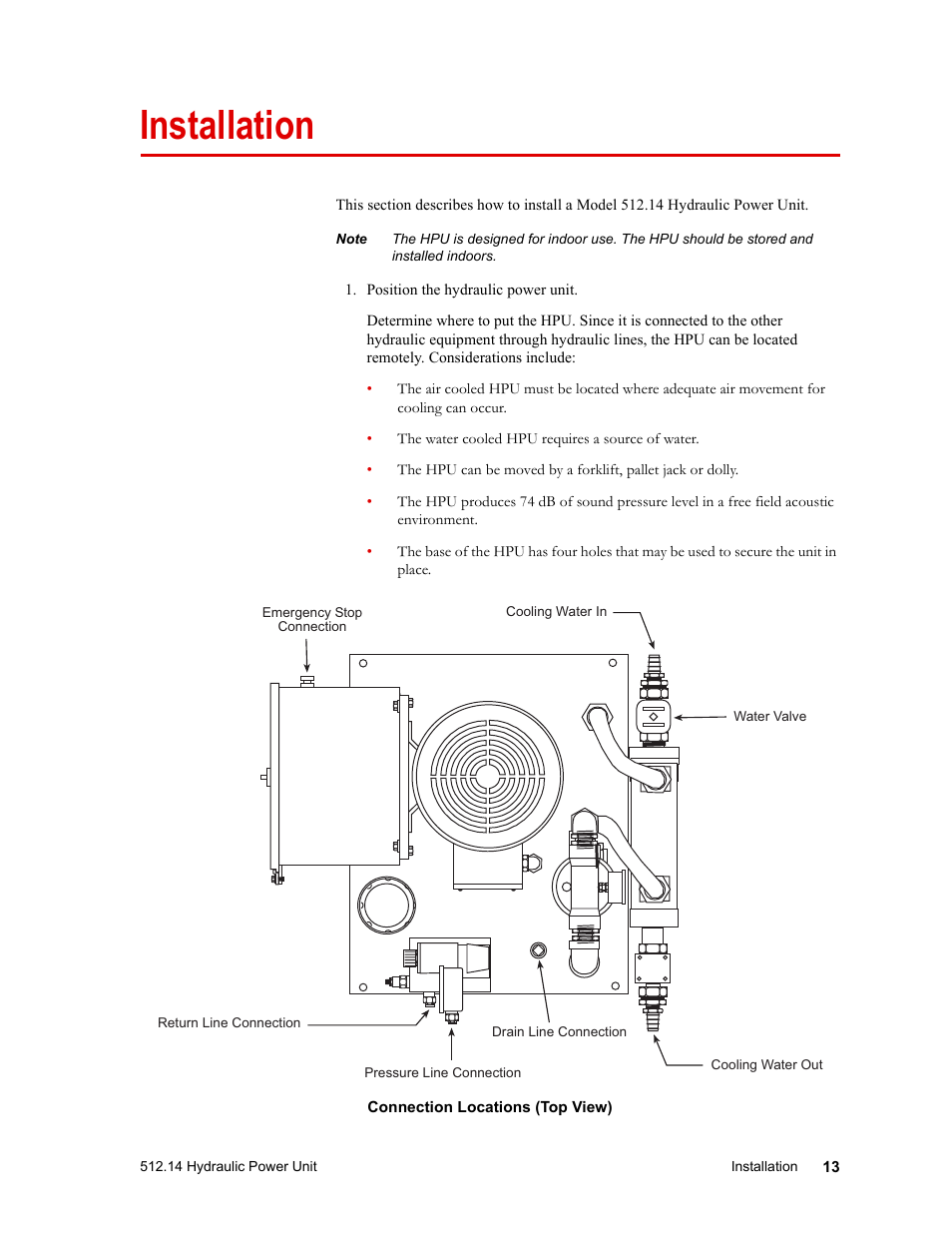 Installation, Installation 13 | MTS Model 512-14 Hydraulic Power Unit User Manual | Page 13 / 44