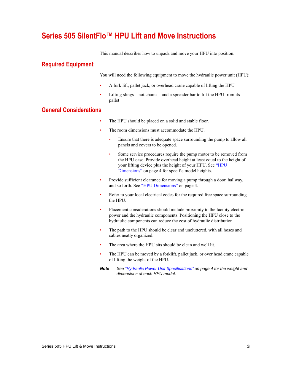 Required equipment, General considerations | MTS Series 505 SilentFlo HPU Lift & Move Model 505-XX User Manual | Page 3 / 8