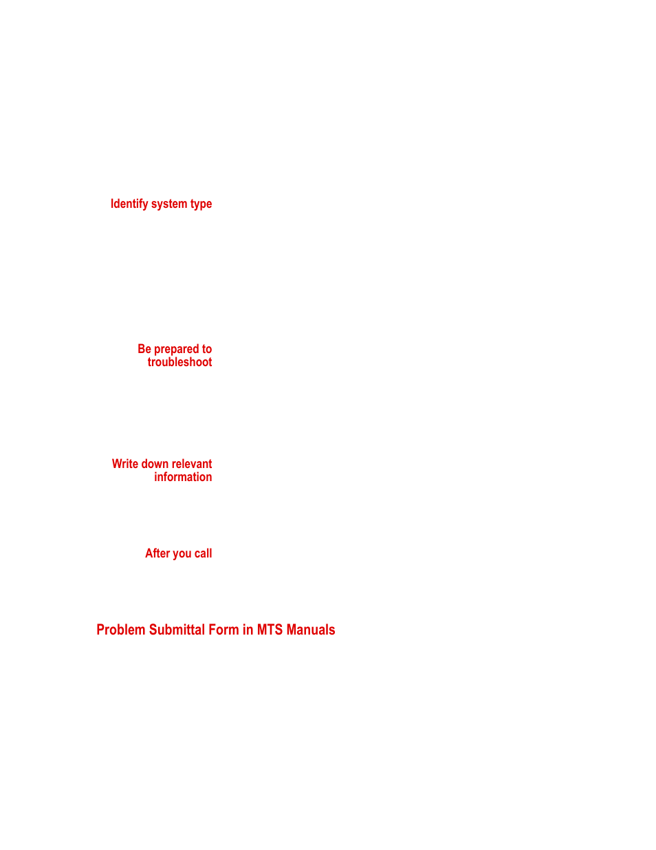 Problem submittal form in mts manuals, Problem submittal form in mts manuals 7 | MTS Series 505 SilentFlo Hydraulic Power Unit Model 505-11 User Manual | Page 7 / 90