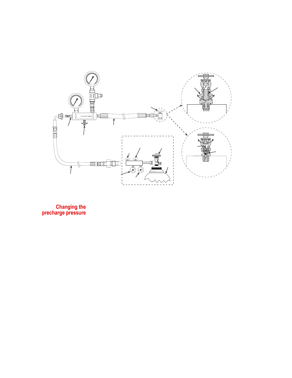Changing the precharge pressure, Decreasing pressure, Increasing pressure | MTS Series 505 SilentFlo Hydraulic Power Unit Model 505-11 User Manual | Page 72 / 90