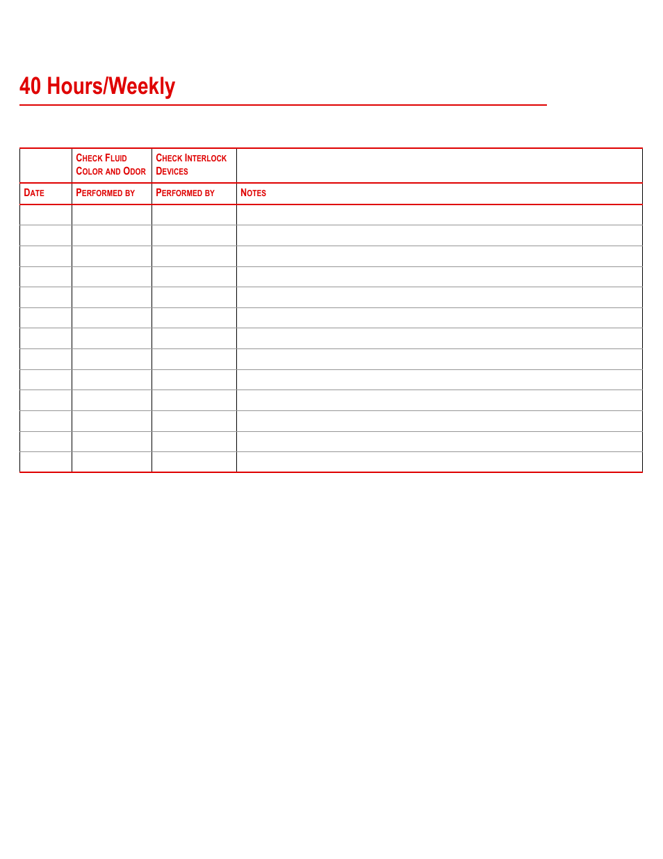 40 hours/weekly, 40 hours/weekly 79 | MTS Series 505 SilentFlo Hydraulic Power Unit Model 505-11 User Manual | Page 79 / 90